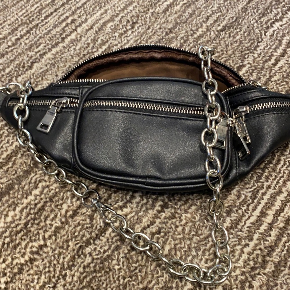 Black vegan leather Fanny pack